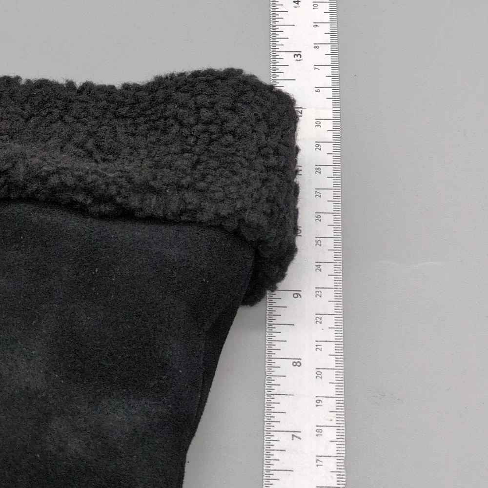Lands End Shoes Womens Black 9.5 Suede Winter Boots Faux Fur Lined Wedge Pull On